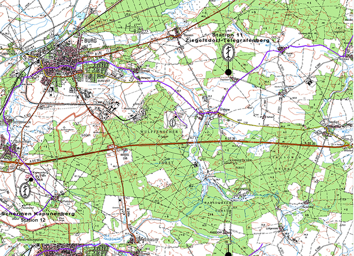 Von der Station 11 zur Station 12: der Telegrafenweg Ziegelsdorf – Schermen (K. SCHMEIßER)