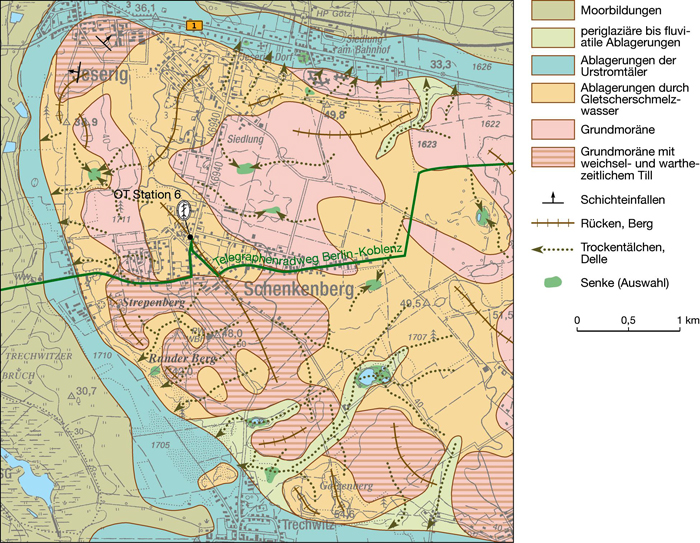 Geologische Karte der westlichen Glindower Platte mit der Station Nr. 6 (© WEISSE 2012 in TBIII)