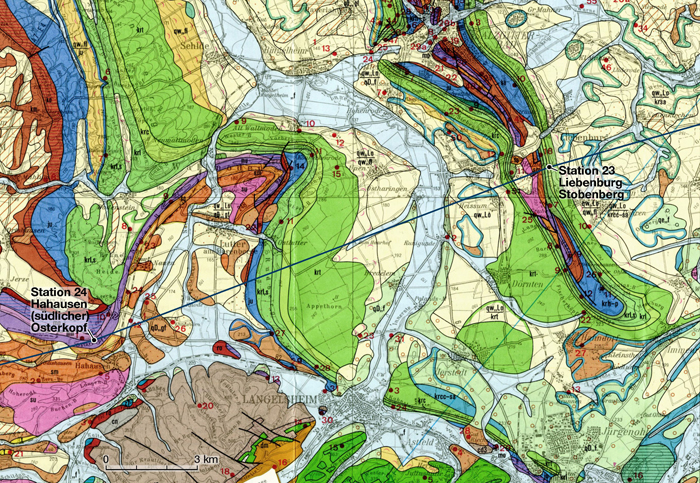 Geologische Wanderkarte 1:100 000 Braunschweiger Land, 1984.  Die Telegraphenlinie hat AH eingezeichnet.  Geologie: LOOK, E.-R., JORDAN, H., KOLBE, H. & MEYER, K.-D.) (1984); Stadtverwaltung Königslutter, Am Markt 1, 38154 Königslutter.