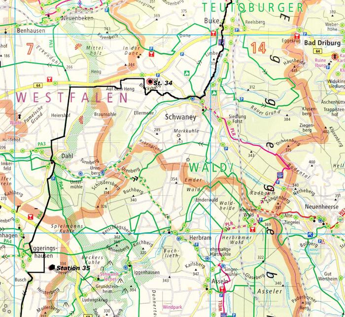 Von der Station 34 zur Station 35: Schwaney – Dörenhagen (Routenvorschlag und Markierung: F. STRIEWE 2010)