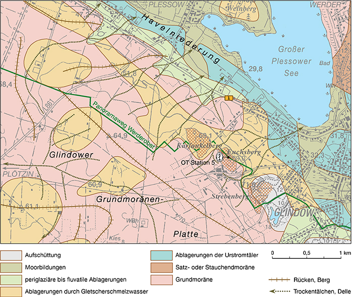 Geologische Karte der nordöstlichen Glindower Platte mit der Station Nr. 6 am Panoramaweg Werderobst (© WEISSE 2012 in TBIII)