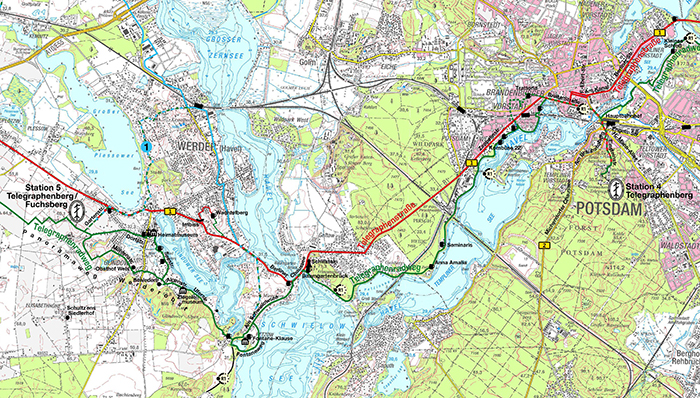 Die Telegraphenstraße von der Station 4 Potsdam zu der Station 5 Glindow (Graphik: AH 24.03.2015)